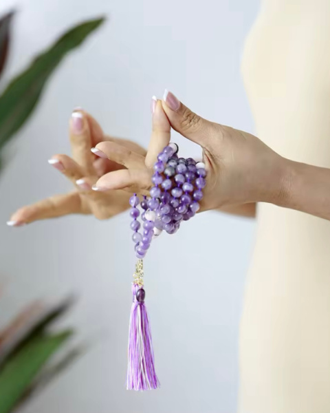 Naszyjnik kamienie naturalne 108 koralików MALA ametyst jaspis BOHO Naszyjnik kamienie naturalne 108 koralików MALA ametyst jaspis BOHO
