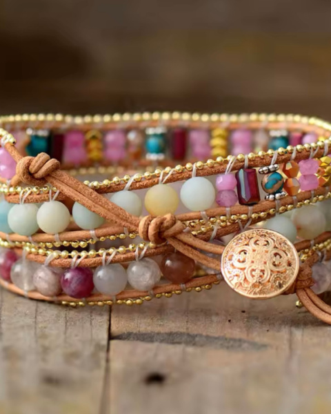 Bransoletka Kwarc Różowy serce kamienie naturalne BOHO Bransoletka Kwarc Różowy serce kamienie naturalne BOHO